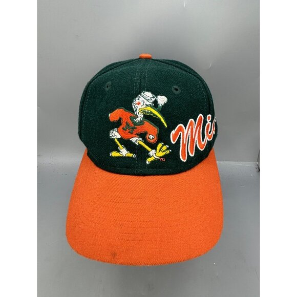 Vintage Apex One NCAA Miami Hurricanes Cap Men's One Size Green Orange Snapback - Picture 1 of 9